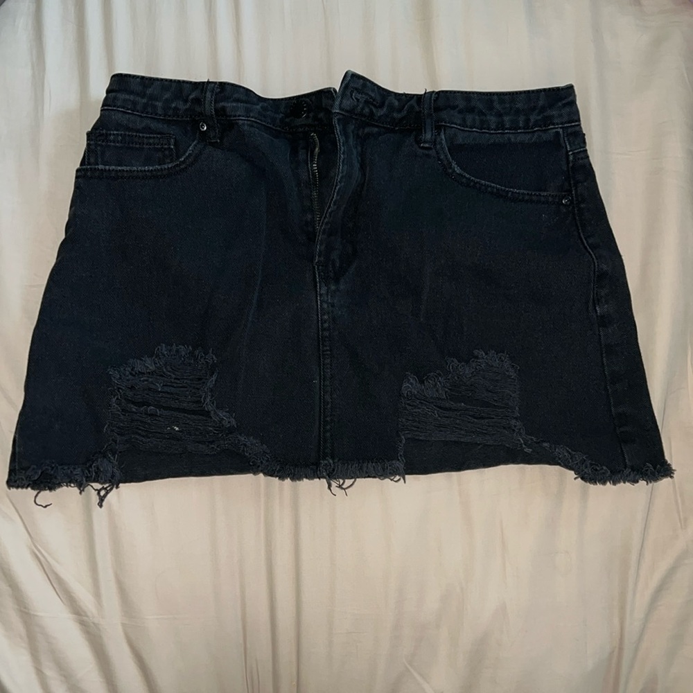 Black Distressed Jean Mini Skirt